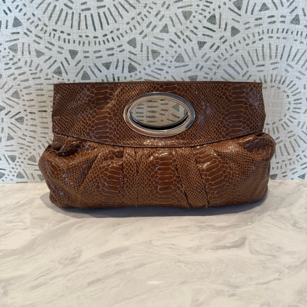 Express Faux Snake Skin Brown Clutch Bag